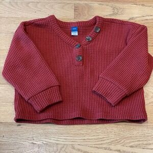 Boys Waffle Knit Henley Sweater Rust Red Long Sleeve Kids 5 Casual Fall Cabin